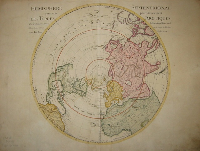 De l'Isle Guillaume (1675-1726) Emisphere septentrional pour voir plus distinctement les terres arctiques (e Emisphere meridional...) 1714 Parigi 